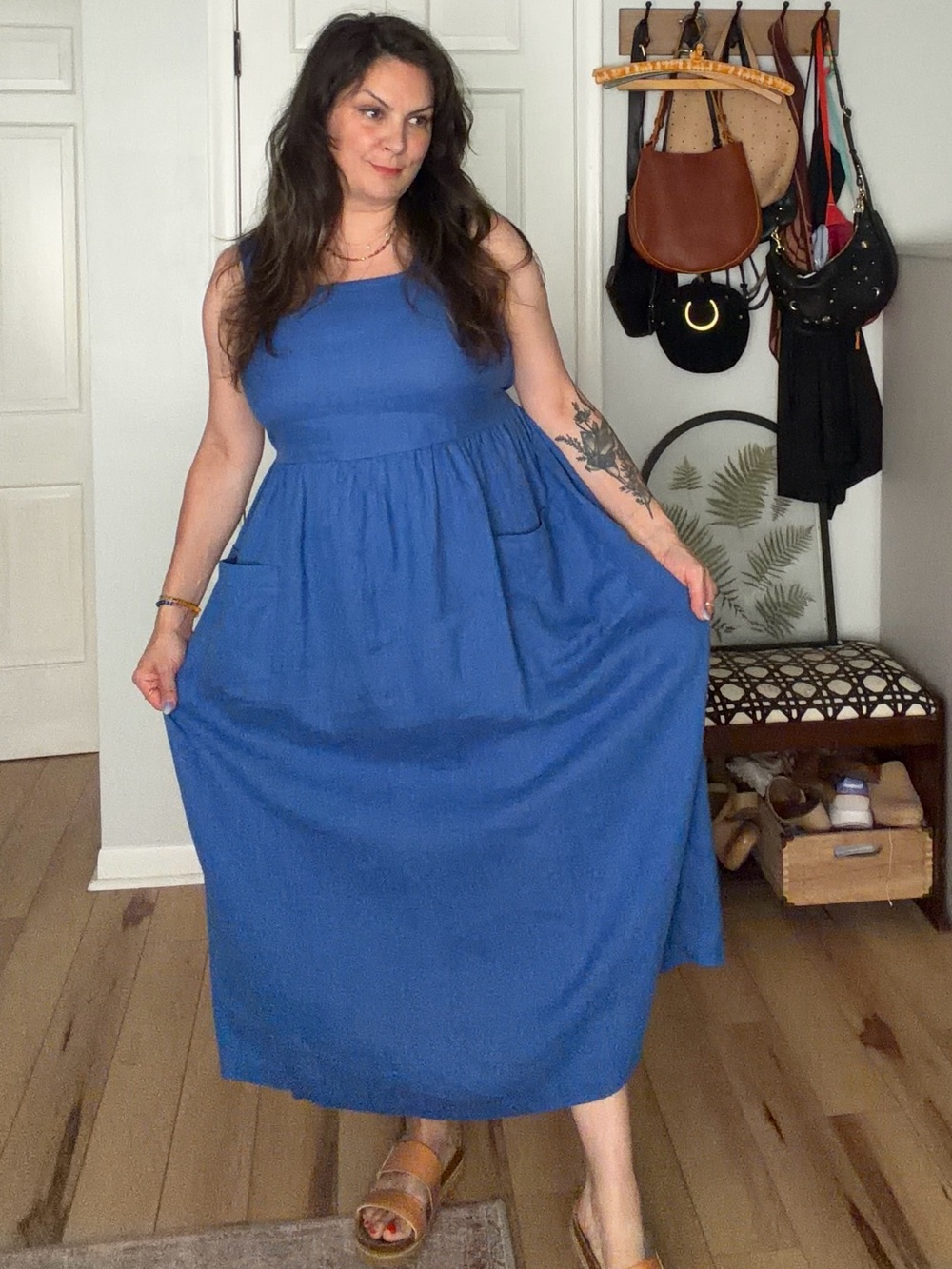 notPERFECTLINEN Cobalt Blue NAPA Maxi Dress with Patch Pockets